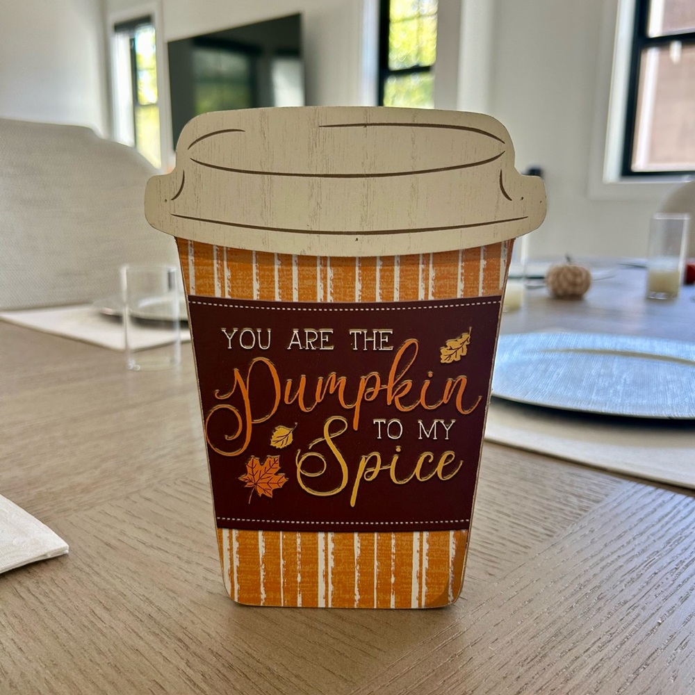 Ashland Pumpkin Spice Cup Shaped Wood Decorative Fall Autumn Freestanding Sign